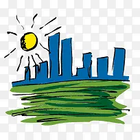 海滨城市风景插画矢量-空若网 海滨城市风景插画矢量-空若网