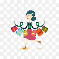 卡通手绘购物女人装饰图案-空若网 卡通手绘购物女人装饰图案-空若网