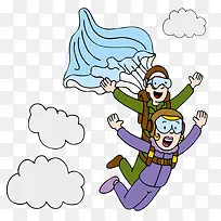 手绘跳伞的情侣免抠图-空若网 手绘跳伞的情侣免抠图-空若网