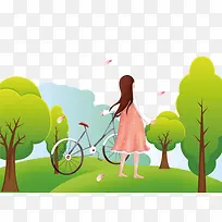 手绘卡通绿色出行自行车-空若网 手绘卡通绿色出行自行车-空若网