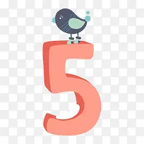 红色数字五和蓝色冬季鸟儿-空若网 红色数字五和蓝色冬季鸟儿-空若网