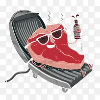 矢量卡通红色煎牛排-空若网 矢量卡通红色煎牛排-空若网