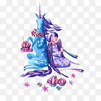 手绘卡通动画独角兽和小女孩-空若网 手绘卡通动画独角兽和小女孩-空若网