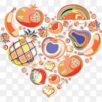 矢量彩色创意水果组合爱心-空若网 矢量彩色创意水果组合爱心-空若网