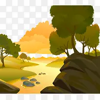 矢量黄昏风景素材-空若网 矢量黄昏风景素材-空若网