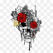 黑白玫瑰花骷髅插画-空若网 黑白玫瑰花骷髅插画-空若网