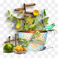 小鸡蔬菜花盆-空若网 小鸡蔬菜花盆-空若网