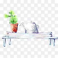 卡通可爱手绘花盆长椅-空若网 卡通可爱手绘花盆长椅-空若网
