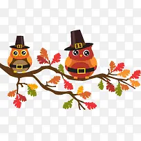 卡通两只猫头鹰在树枝上矢量图-空若网 卡通两只猫头鹰在树枝上矢量图-空若网