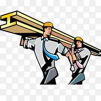 卡通建筑工人抬木板-空若网 卡通建筑工人抬木板-空若网