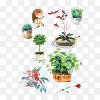 水彩盆栽和鲜花-空若网 水彩盆栽和鲜花-空若网