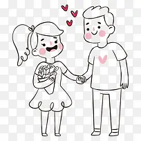 手绘可爱人物线稿牵手的情侣装饰-空若网 手绘可爱人物线稿牵手的情侣装饰-空若网