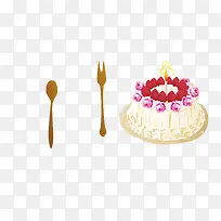 矢量彩色奶油蛋糕勺子叉子-空若网 矢量彩色奶油蛋糕勺子叉子-空若网