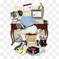 卡通手绘工作中的设计师-空若网 卡通手绘工作中的设计师-空若网