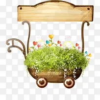 卡通手绘清新绿叶花车-空若网 卡通手绘清新绿叶花车-空若网