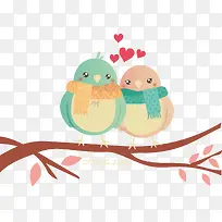 矢量树枝上的卡通爱情鸟-空若网 矢量树枝上的卡通爱情鸟-空若网