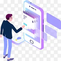 2.5D渐变男子办公立体插画-空若网 2.5D渐变男子办公立体插画-空若网