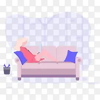 躺在沙发上办公女子插画装饰-空若网 躺在沙发上办公女子插画装饰-空若网
