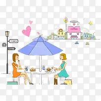 可爱插图露天咖啡厅场景-空若网 可爱插图露天咖啡厅场景-空若网