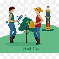 矢量扁平化园林设计师-空若网 矢量扁平化园林设计师-空若网