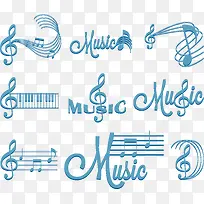 蓝色动感音符矢量-空若网 蓝色动感音符矢量-空若网