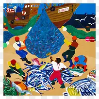 手绘渔民大丰收-空若网 手绘渔民大丰收-空若网