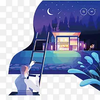 矢量楼梯和浪漫夜景-空若网 矢量楼梯和浪漫夜景-空若网