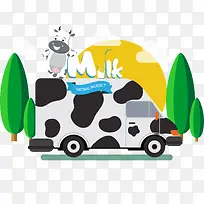 卡通手绘牛奶运输插画图案-空若网 卡通手绘牛奶运输插画图案-空若网