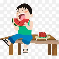 彩色扁平化创意吃西瓜元素-空若网 彩色扁平化创意吃西瓜元素-空若网