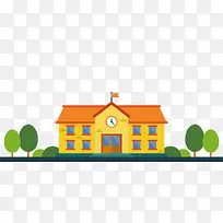 卡通橙色学校矢量图-空若网 卡通橙色学校矢量图-空若网
