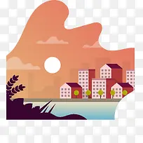 创意城市夜景扁平化矢量图-空若网 创意城市夜景扁平化矢量图-空若网