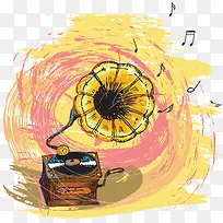 抽象留声机水彩画-空若网 抽象留声机水彩画-空若网