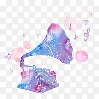 手绘水彩多彩留声机-空若网 手绘水彩多彩留声机-空若网