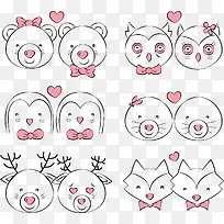 9款可爱动物情侣头像矢量图-空若网 9款可爱动物情侣头像矢量图-空若网