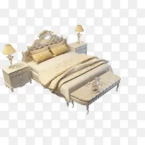 白色柜子白色花纹欧式大床-空若网 白色柜子白色花纹欧式大床-空若网