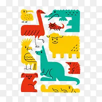 彩色清新动物插画-空若网 彩色清新动物插画-空若网