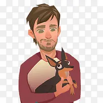 抱着狗的男人插画-空若网 抱着狗的男人插画-空若网