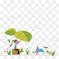 卡通小女孩树叶下面乘凉-空若网 卡通小女孩树叶下面乘凉-空若网