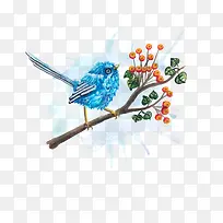 手绘蓝色花鸟免抠下载-空若网 手绘蓝色花鸟免抠下载-空若网