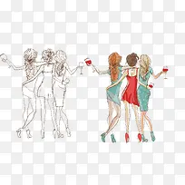 矢量插画美女姐妹-空若网 矢量插画美女姐妹-空若网