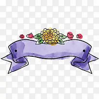 矢量紫色花朵手绘丝带素材-空若网 矢量紫色花朵手绘丝带素材-空若网