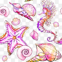 水彩唯美海洋插画素材-空若网 水彩唯美海洋插画素材-空若网