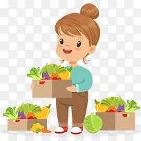 拿着蔬菜的可爱卡通女孩-空若网 拿着蔬菜的可爱卡通女孩-空若网
