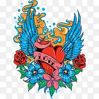 蓝色翅膀红色爱心印花-空若网 蓝色翅膀红色爱心印花-空若网