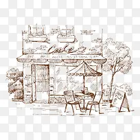 手绘咖啡馆插画免抠素材-空若网 手绘咖啡馆插画免抠素材-空若网