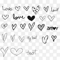 手绘卡通黑色爱心合集-空若网 手绘卡通黑色爱心合集-空若网