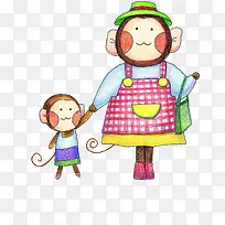 可爱手绘猴子母女-空若网 可爱手绘猴子母女-空若网