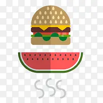 汉堡西瓜扁平化矢量图-空若网 汉堡西瓜扁平化矢量图-空若网