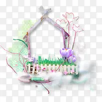 木质栅栏树枝花瓣边框-空若网 木质栅栏树枝花瓣边框-空若网