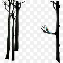 手绘树枝树林彩色小鸟-空若网 手绘树枝树林彩色小鸟-空若网